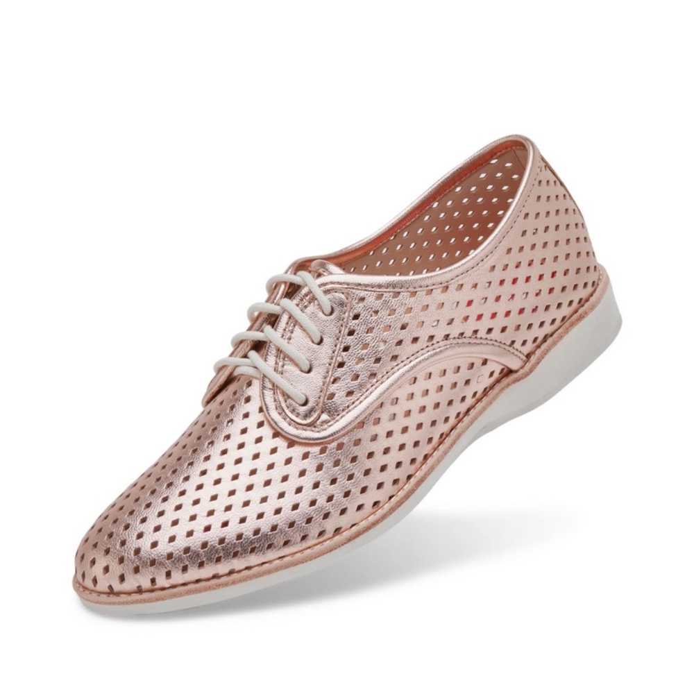 Rollie Derby Punch Rose Gold Oxford Loafer, Size 36EU